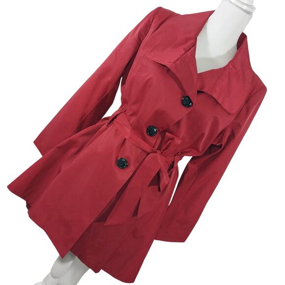JONATHAN STONE! RIPE RED, BLACK BUTTON TRENCHCOAT STYLE JACKET, COAT! SZ L - Picture 1 of 11
